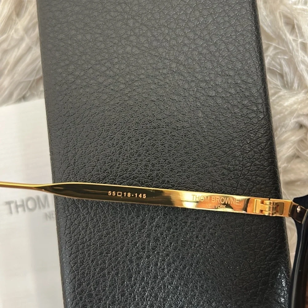NIB THOM BROWNE TB-809 Aviator Sunglasses in Navy/Gold 55mm Made in Japan $650